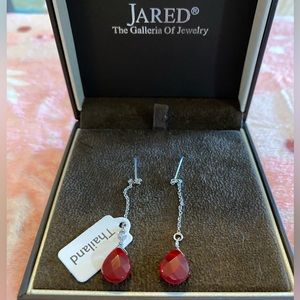 Jared Sterling Silver Ruby Quartz Drop Earrings